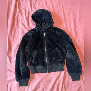 Love Tree Black Fuzzy Hooded Puffer Jacket